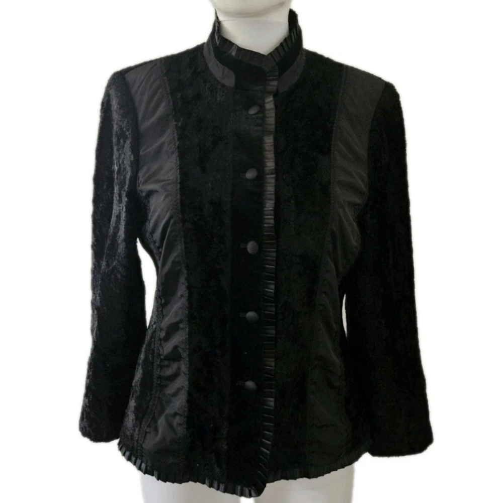 NWT Basler Faux Fur Gothic Accordion Collar Button Jacket Blazer Sz 34/US 4/S
